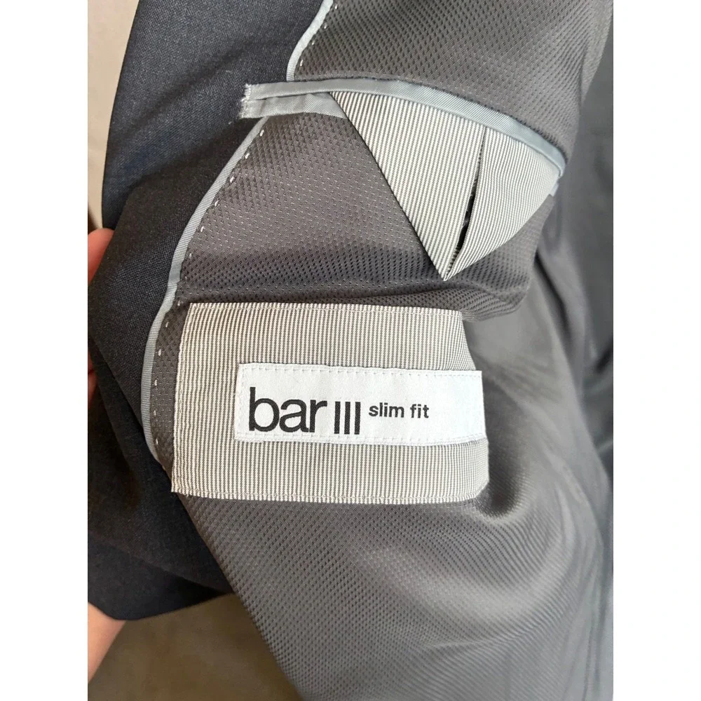 NWT Bar III Mens Slim Fit Power Stretch Suit Jacket Charcoal Gray Wool Blend 46R